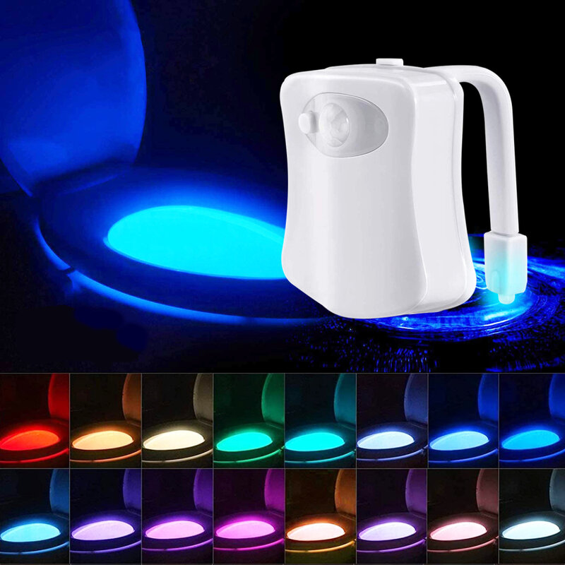 Luz LED nocturna para asiento de inodoro, lámpara de luz nocturna con Sensor de movimiento PIR, luz de fondo impermeable para cuenco de inodoro, WC y baño, 16 colores