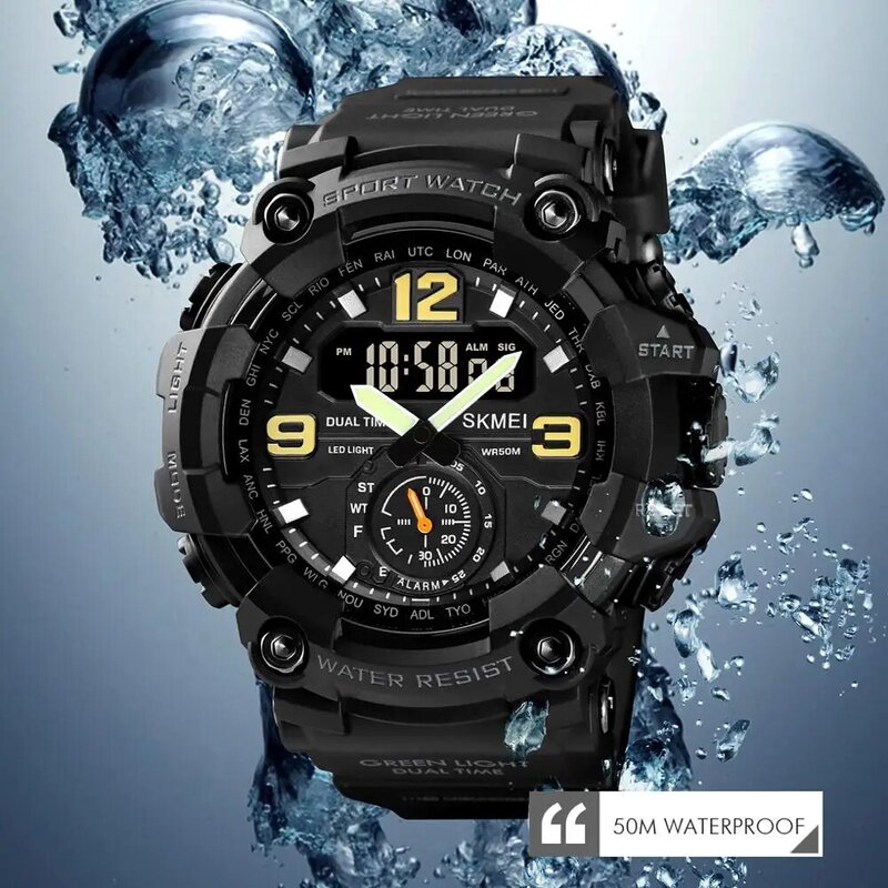 SKMEI-relojes digitales para hombre, cronógrafo Deportivo de pulsera redondo, resistente al agua, estilo militar Original, nuevo