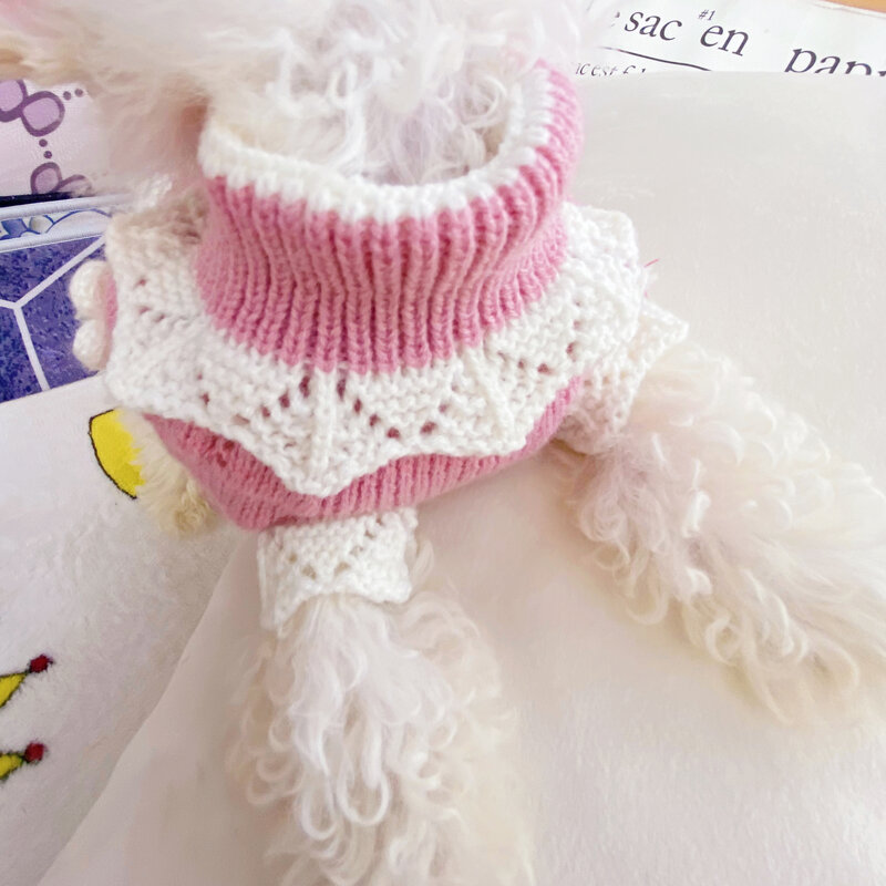 Floral kintted pet cat roupas florescendo rosa verde suéter navidad honden trui jumper outono inverno roupa do cão produtos camisola