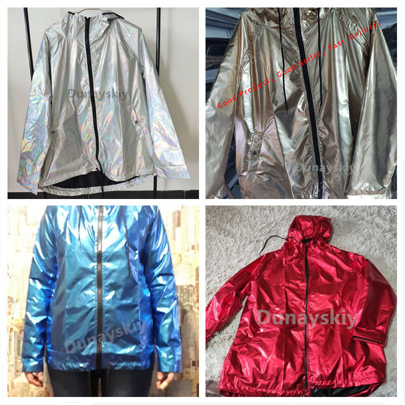 New Women's autumn jacket Metallic Color Bomber Jacket Womens Outerwear Hooded Spring Femme Zip up Waterproof Raincoat 5 Colors