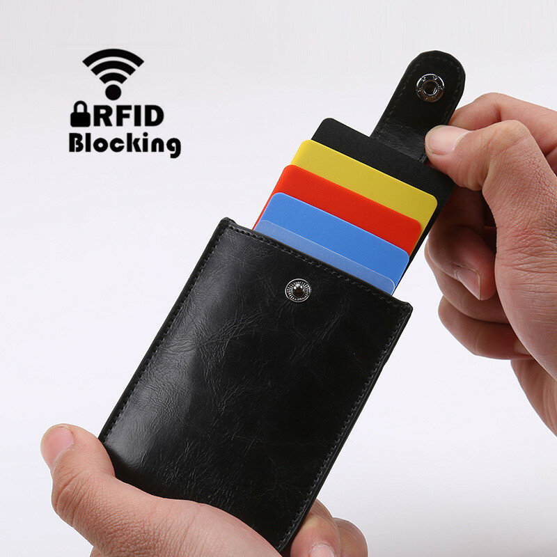 2019 neue Schlanke Brieftasche RFID Schutz ID Kreditkarte Halter PU Leder Pull Karte Brieftasche Mini Geldbörse Tragbare Kassen Karte halter