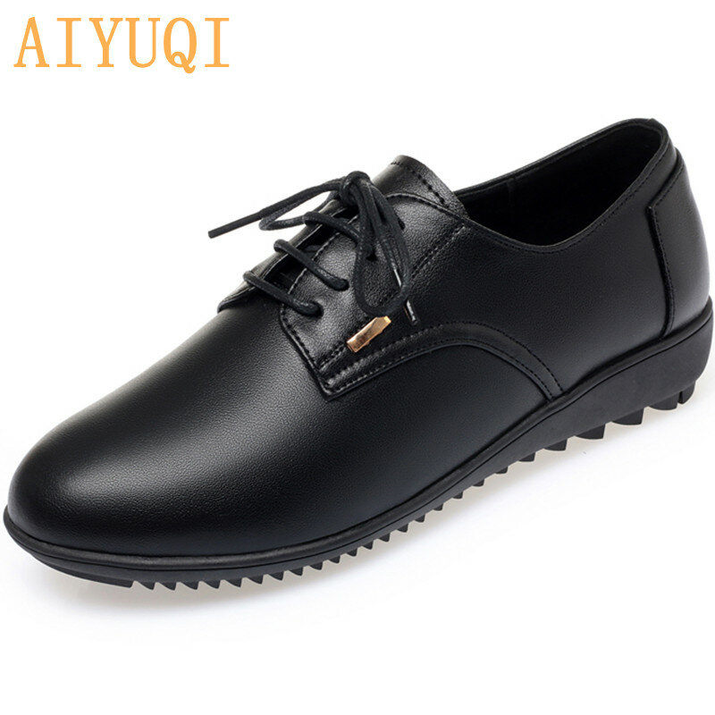 AIYUQI Spring Shoes Ladies New Casual Large Size Lace-up Women Loafers Genuine Leather Mother Shoes Women