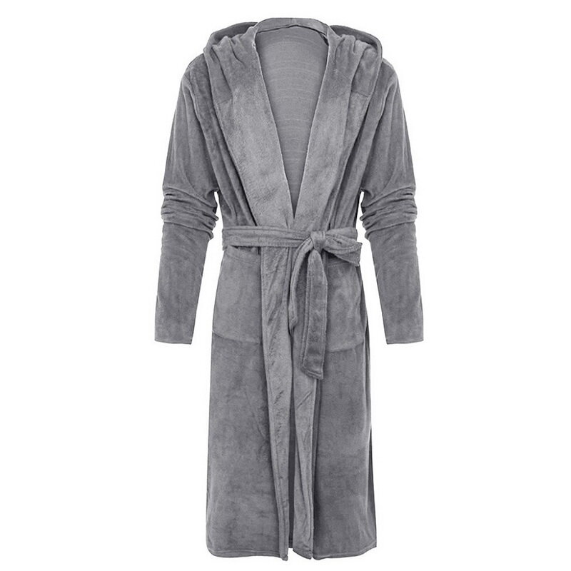 Winter Bathrobe Men Flannel Hooded Thick Casual Winter Autumn Long Kimono Robe Warm Home Sleepwear Bath Robe Pajama Nightgown