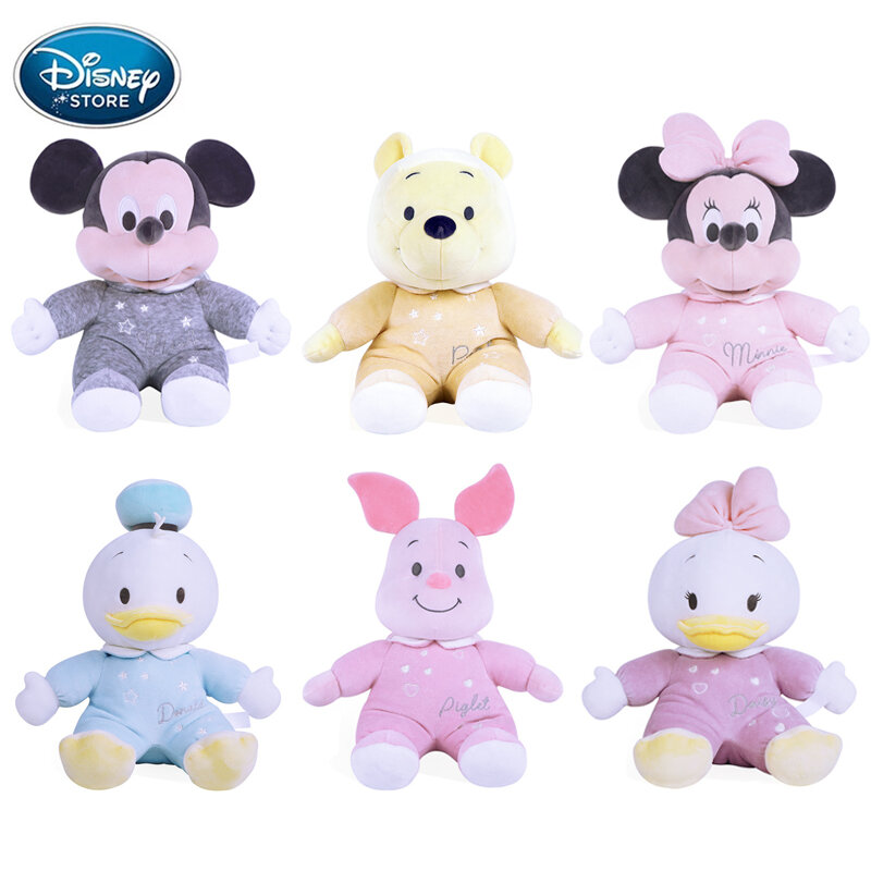 30Cm Disney Mickey Mouse Minnie Donald Duck Winnie Pooh Met Ring Papier Baby Fopspeen Pop Pluche Stuff Speelgoed Kerst geschenken Kids