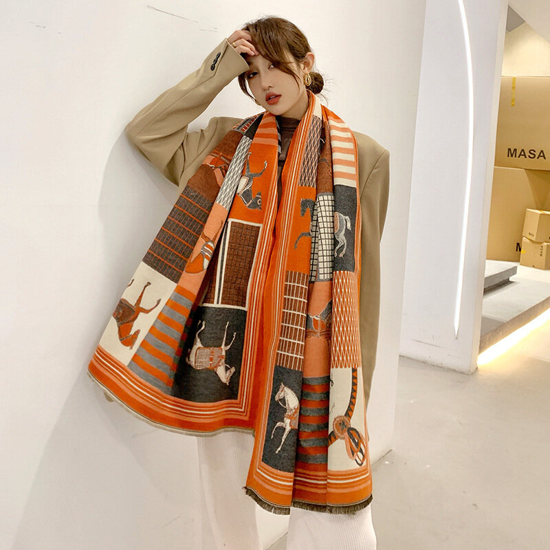 女性用カシミヤスカーフ,厚手のショール,暖かいパシュミナ,キャリッジスカーフ,装飾,冬,2021