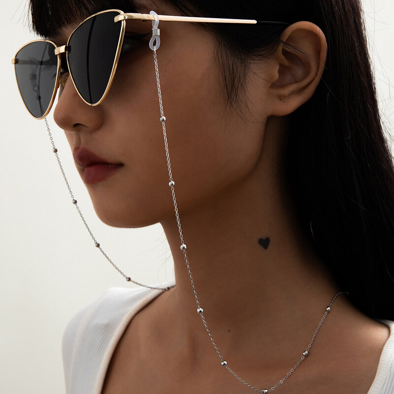 Lacteo – chaîne à billes de fer Steampunk, Long collier/lunettes, mode, sangle de cou, lunettes en métal, bijoux pour femmes, accessoires de décoration