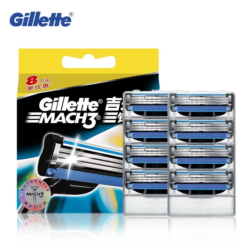 Genuino Gillette Mach 3 Cuchilla De Afeitar Afeitar Las Hojas de afeitar Para Los Hombres Marca Con 8 Cuchillas