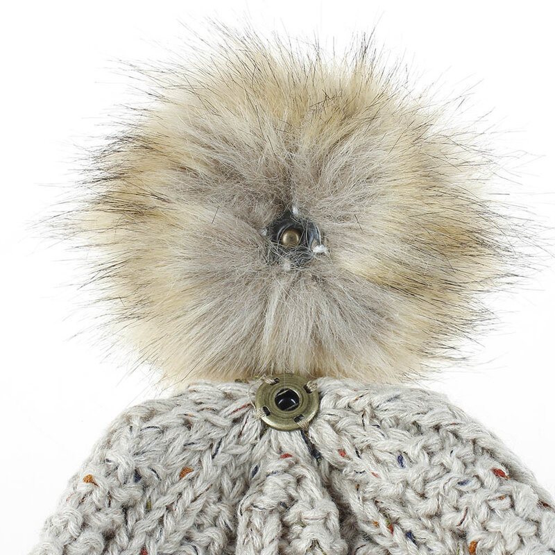 Dikke Kabel Gebreide Faux Fuzzy Bont Pom Fleece Gevoerde Schedel Cap Manchet Beanie Voor Vrouwen Winter Gebreide Beanie Hat
