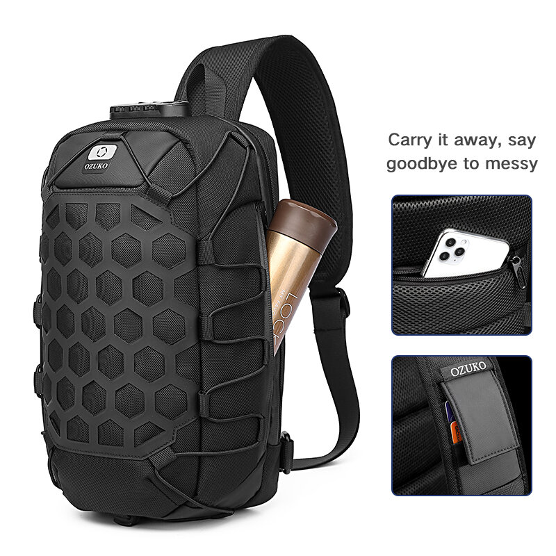 OZUKO Multifunction Men Shoulder Bag Anti-theft Chest Bags for Men Waterproof Sling Messenger Bag Male USB Charge Crossbody Bag