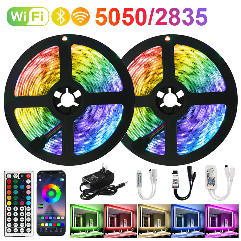 Bande lumineuse LED RGB 12V, Bluetooth, wi-fi, DC 5050, SMD2835, Flexible, étanche, avec télécommande, pour chambre