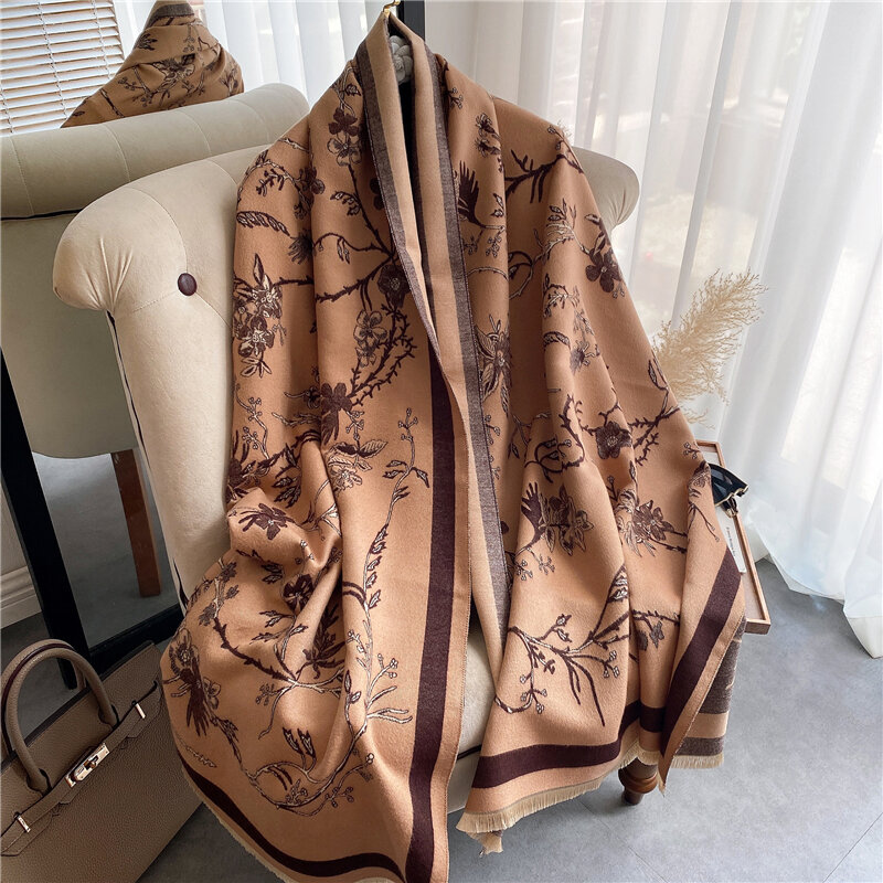Design di lusso Foulard spesso sciarpa di Cashmere signore inverno Pashmina scialli femminili avvolge floreale donne coperta stole calde Bufanda