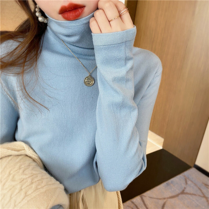 White High Collar Bottoming Shirt Women's Popular New Autumn and Winter Long Sleeve Heaps Collar Sweater Western Style