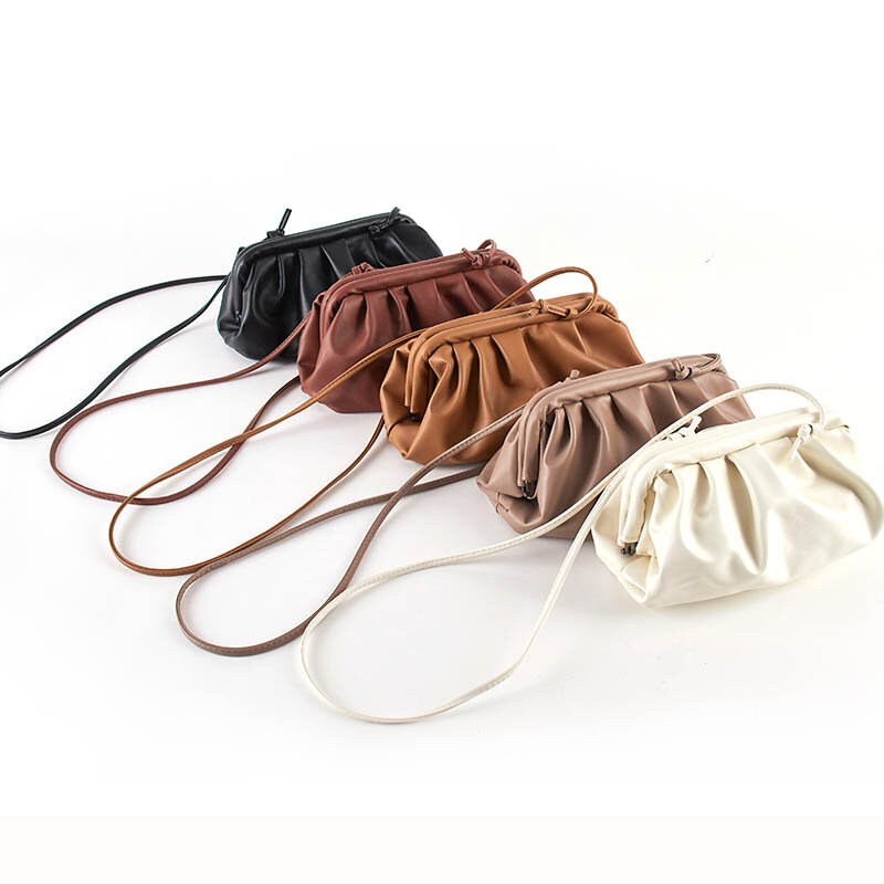 Bolso en material de cuero suave para mujer, bolsa con diseño de nube o mensajero, para cargar en el hombro, para uso en el día, disponible en tonalidades neutras