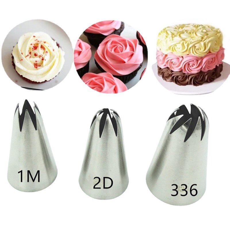 バラの形をしたケーキデコレーション用のノズル,3ピース/セット,クリーム用,花のモチーフ,ベーキングアクセサリー,#1m 2d 336