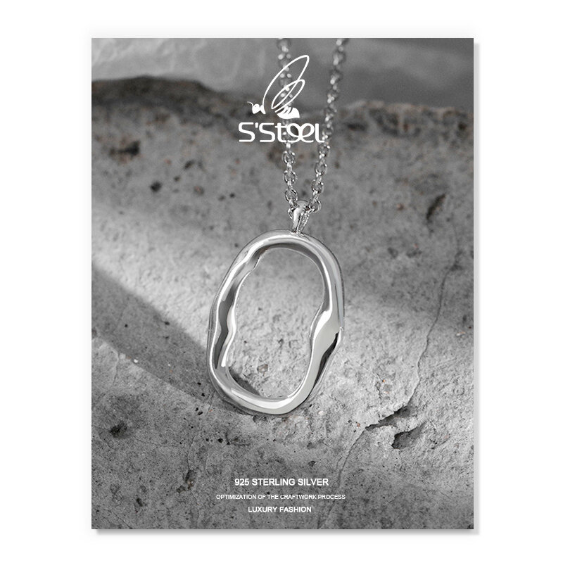 Kalung Liontin Geometris S'STEEL untuk Wanita 925 Perak Murni Kalung Emas Mode Minimalis Joyeria Fina Para Perhiasan