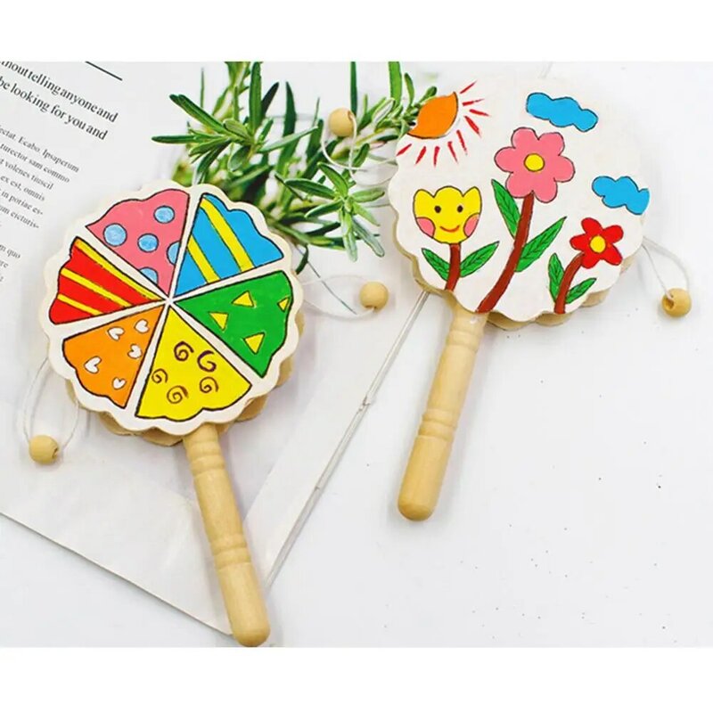 New Wooden Baby Toys Unpainted Shaking Rattle Pellet Drum DIY Painting Crafts Kids Musical Early Educational Musical Toys Baby