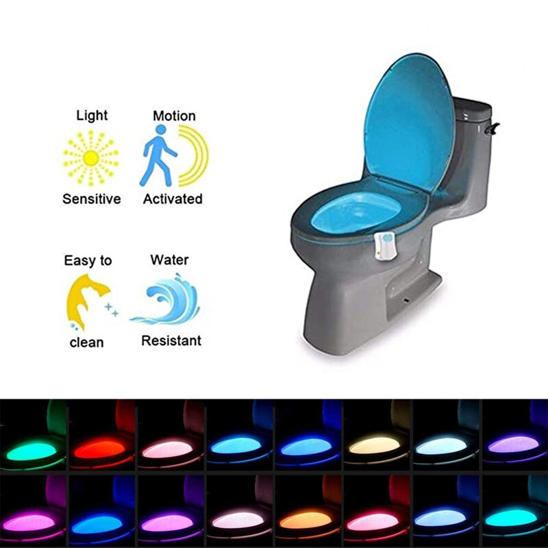 Luce del sensore di movimento della toilette, 8/16 colori che cambiano il sensore LED bagno bagno luce notturna all'interno lampada Toliet per adattarsi a qualsiasi toilette