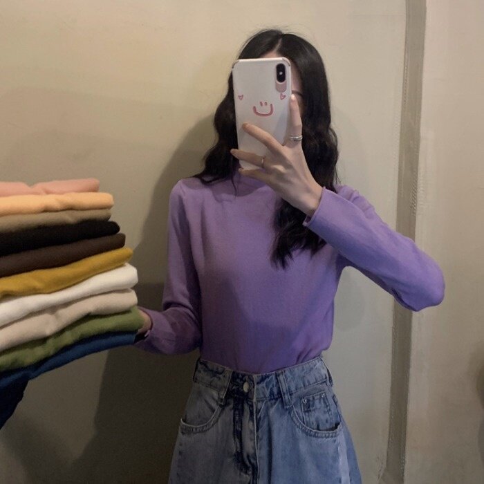 Knitted Sweater Bottomed Shirt Women's Spring and Autumn Thin 2021 New Half High Collar with Chic Early Autumn Top Sweater