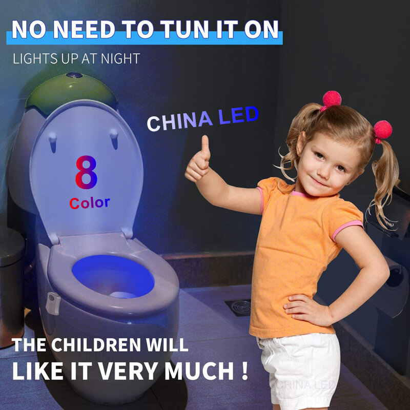 Lampe LED étanche avec capteur de mouvement PIR, rétro-éclairage pour cuvette de toilette, 8 couleurs, nouveau modèle