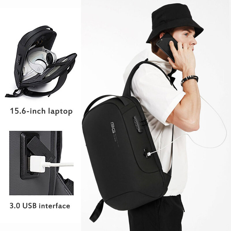 BANGE Anti-Theft กระเป๋าเป้สะพายหลังเหมาะสำหรับแล็ปท็อปขนาด15.6นิ้วกระเป๋ากันน้ำ USB ชาร์จรหัสล็อคไหล่ก...