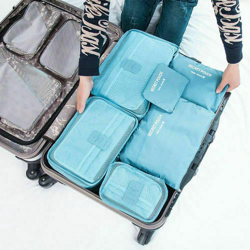 Estoque local 6 pçs sacos de viagem à prova dwaterproof água roupas bolsa de bagagem organizador de embalagem saco cosmético cubo organizador para roupas