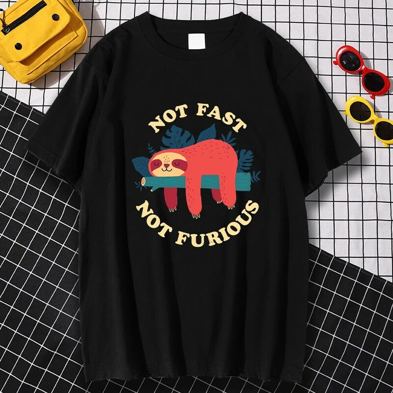 Мужские футболки с принтом Not Fast Not Furious, забавная уличная одежда, повседневные мужские футболки с обычным рукавом в стиле ретро