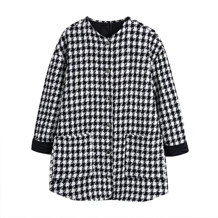 Chaqueta de manga larga con cuello redondo para mujer, chaqueta de una hilera de botones, estilo Retro, moda europea y americana, invierno, 2021