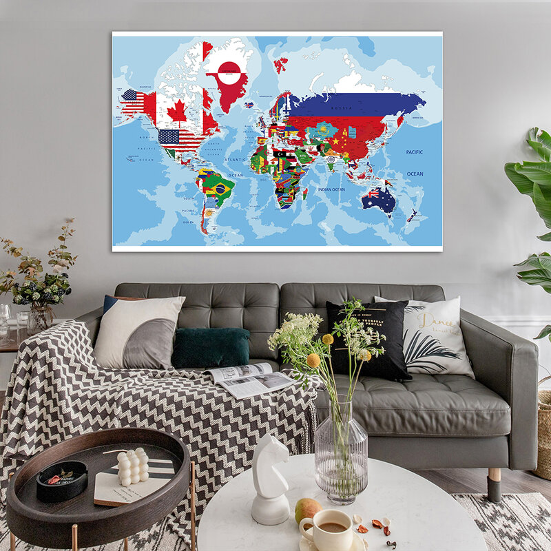 Lienzo decorativo con mapa del mundo para decoración del hogar, póster colgante de arte para pared, suministros de enseñanza para escuela, sala de estar, 140x100cm