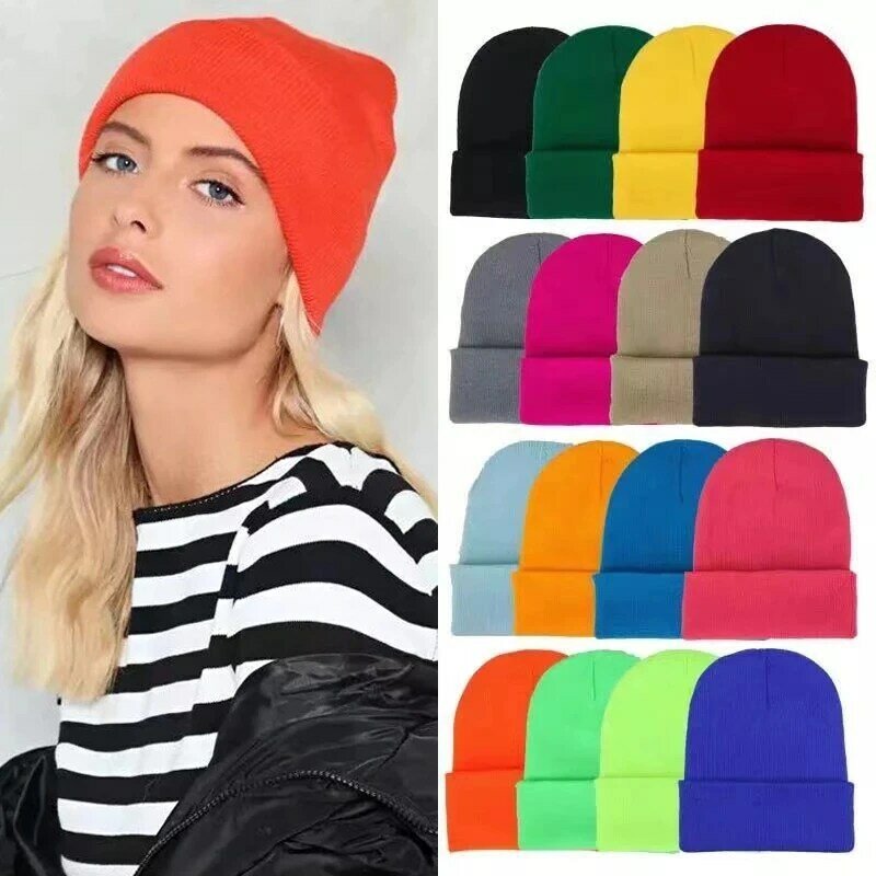 Осенне-зимние шапки для женщин, мужчин, детские шапки, вязаные флуоресцентные шапки, теплая шапочка для девушек, Повседневная шапка, оптовая...