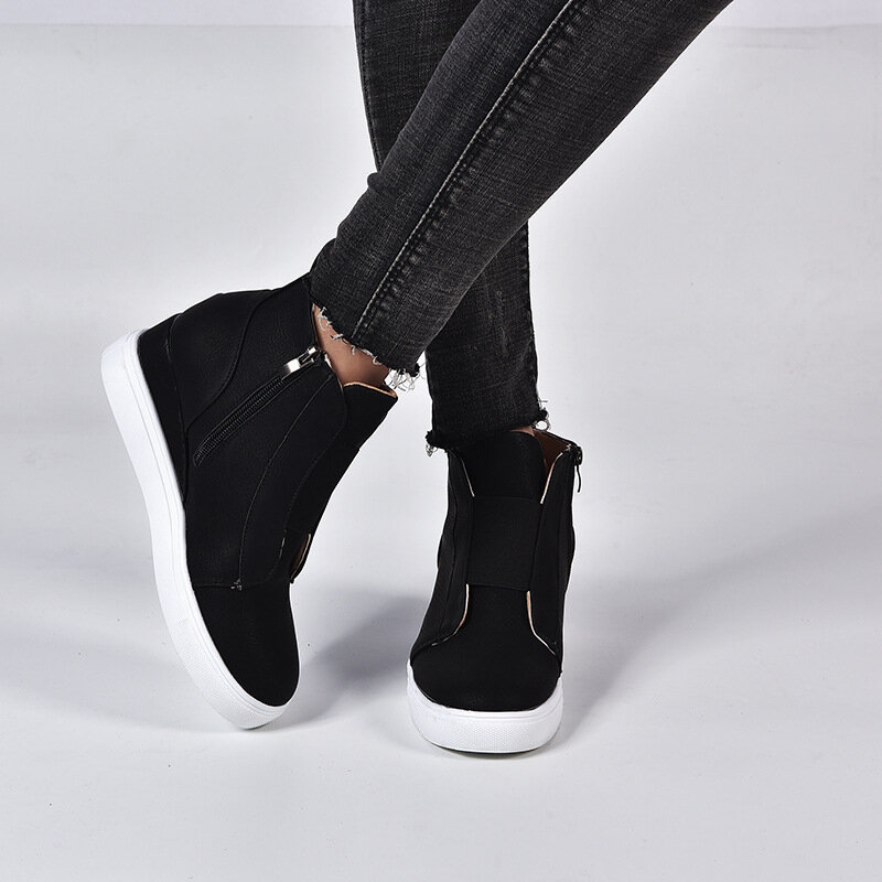 Scarpe da donna in pelle PU scarpe basse con zeppa femminile Sneakers da passeggio solide sandali con plateau da donna con cerniera Zapatos De Mujer