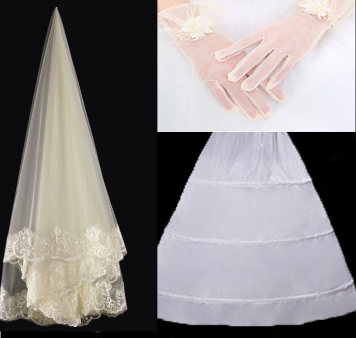 مطابقة حزمة الحجاب قفازات تنورة اكسسوارات ثلاث قطع اكسسوارات الزفاف.
