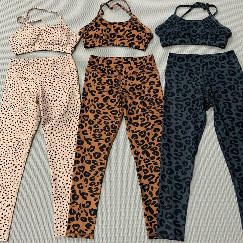 Женский комплект для йоги, спортивный костюм, леопардовый комплект из 2 предметов, одежда для фитнеса, спортивный бюстгальтер, штаны для йог...