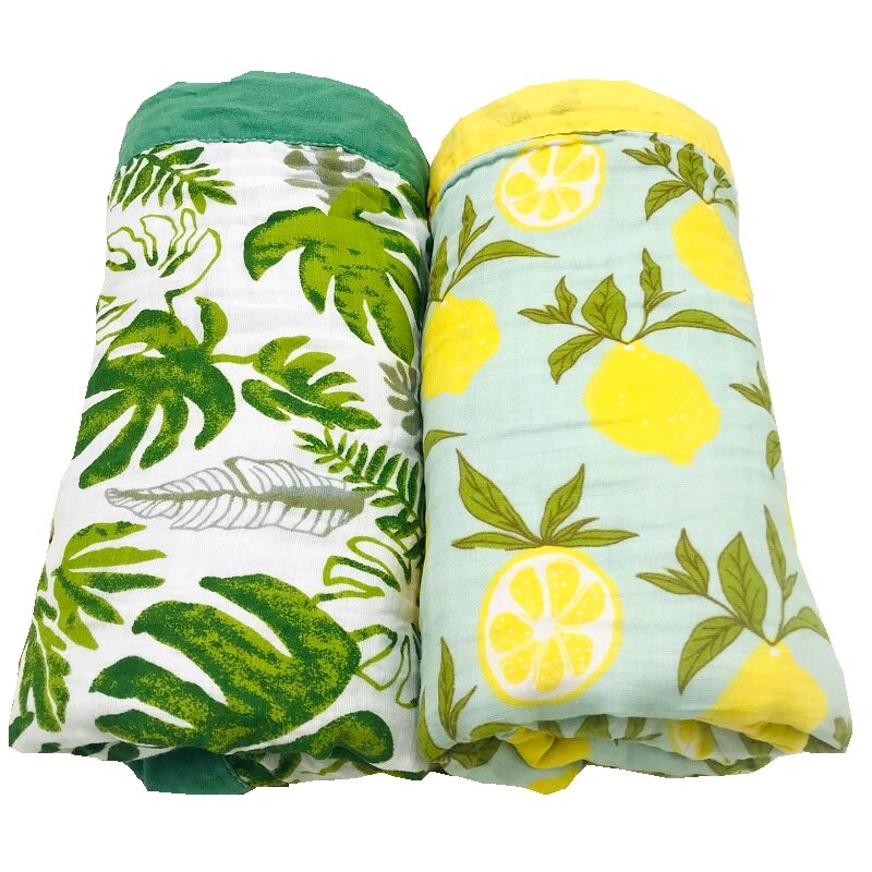 Manta de invierno de limón y selva tropical para bebé, manta de muselina de algodón 100% de 4 capas para recién nacido, ropa de cama envolvente