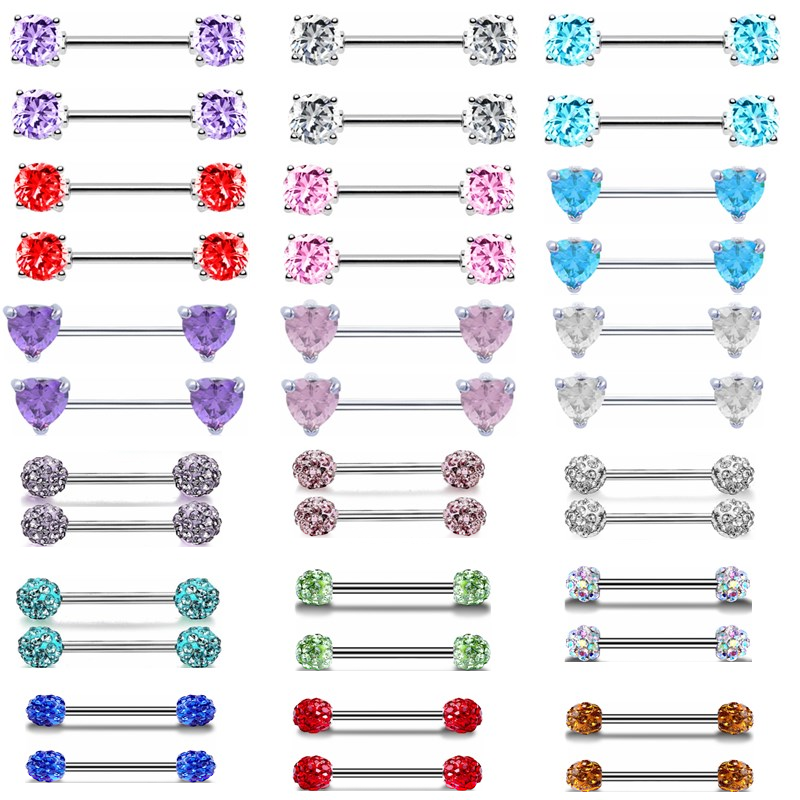 2Piece Surgical Steel Zircon Nipple Piercing Bar Ring 14G Sexy Shiny Ball Nipple Barbell Jewelry Tepel Piercing Pezon Mujer Gift