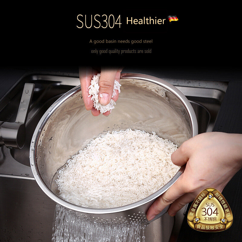 304 cestello di scarico setaccio di riso in acciaio inossidabile addensato tondo bacino di scarico per verdure cucina cestino per la pulizia del riso per uso domestico