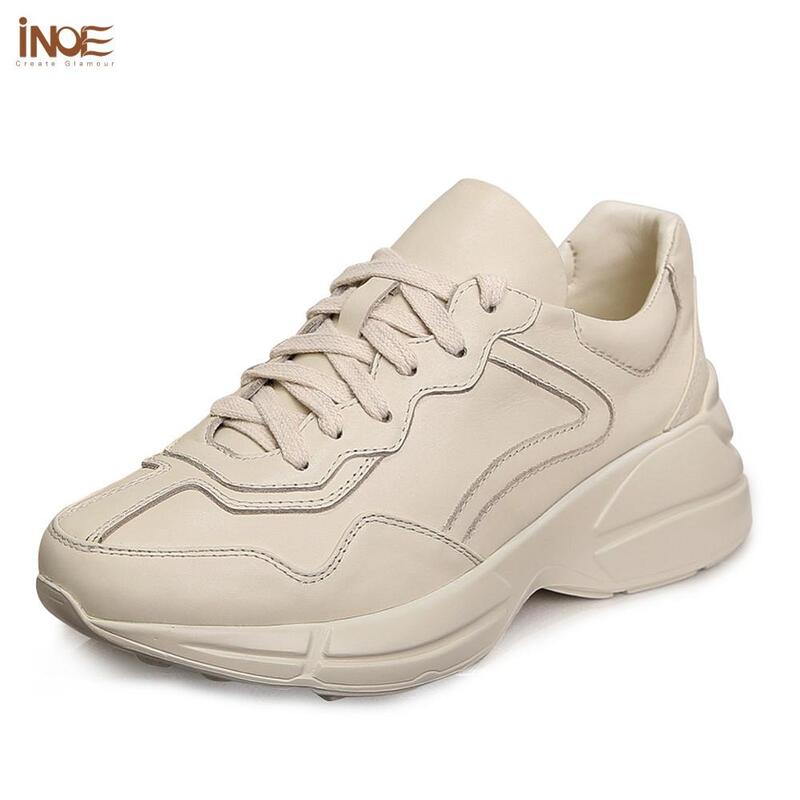 Inoe Nieuwe Mode Lente Echt Koe Lederen Vrouwen Casual Sneakers Schoenen Herfst Flats Meisjes Voor Wandelschoenen Lace Up Rubble zool