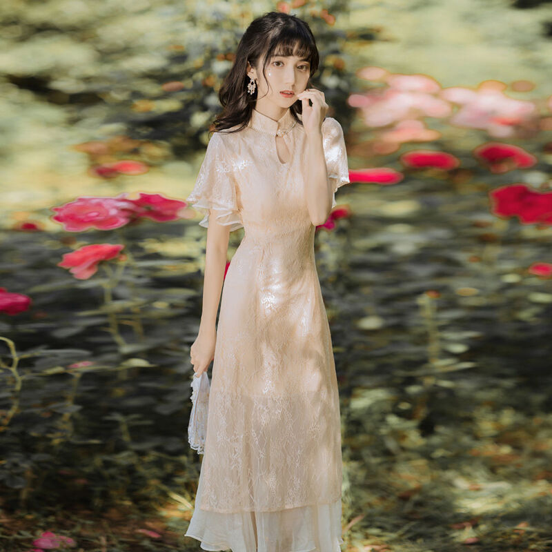 Orientalna odzież długa Retro Temperament Cheongsam młoda sukienka 2021 nowa tradycyjna chińska odzież