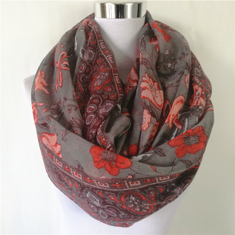 New fashion flower print infinity Scarf Leaves loop Scarf hot sale women circle scarf Scarves bandana
