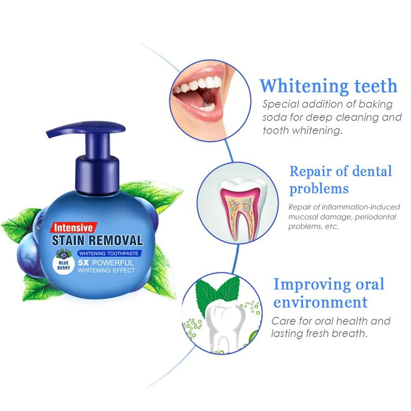 Pasta de dentes, branqueamento de dentes, bicarbonato de sódio, limpo e higiênico, remover manchas, eliminar sangramento gengivas, push-tipo cuidados orais
