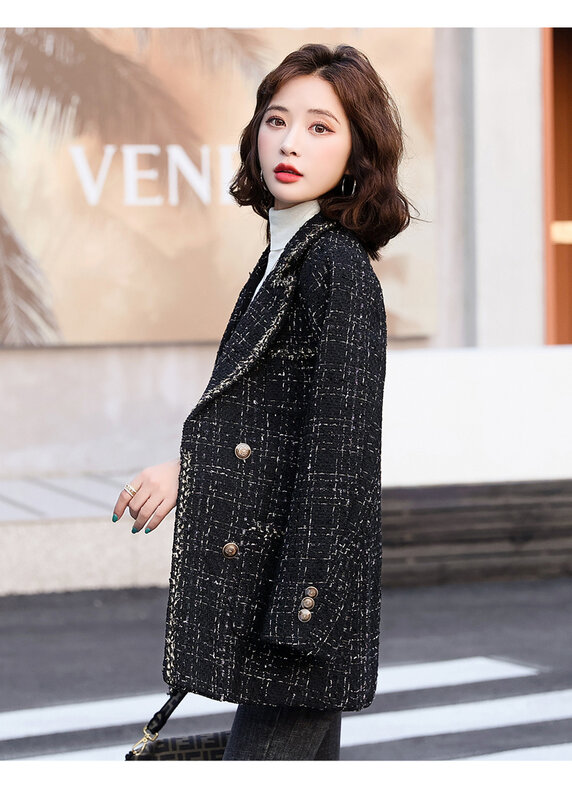 2021 Autumn and Winter Style Cotton Thickened Chic Double Breasted Woolen Coat Strap Long Coat