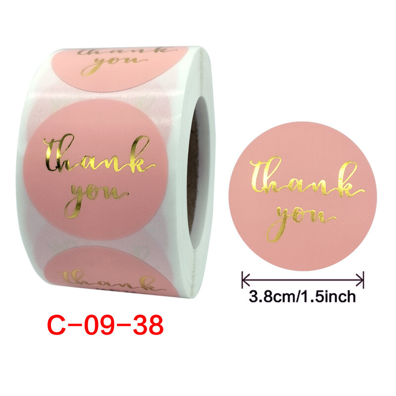 Adesivos selados de agradecimento 1.5 rosa, perfeito para negócios e butique, selos de envelopes, presentes de feriado, ação de graças