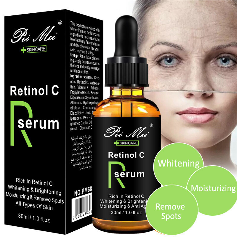 Soro de retinol líquido com 30ml, serum com vitamina c, ácido hialurônico hidratante, anti envelhecimento, anti essência, cuidados com o rosto