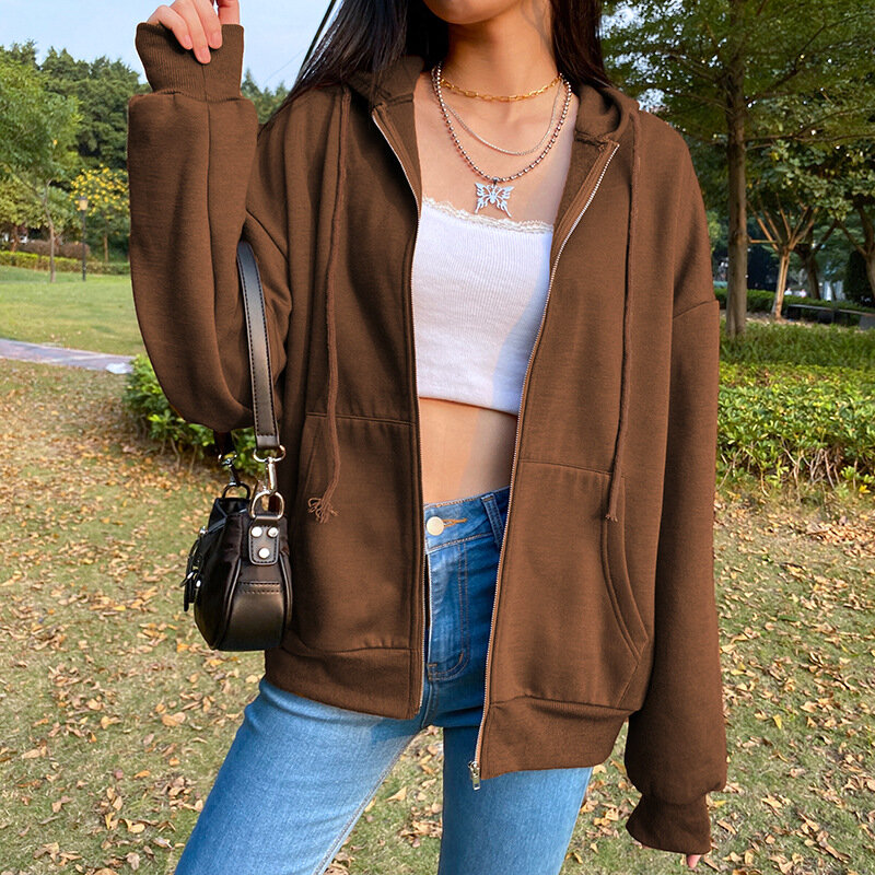 Zip Up Sweatshirt Spring Autumn Jacket Clothes oversize Hoodies Women plus size Vintage Pockets Long Sleeve Casual Large Coats