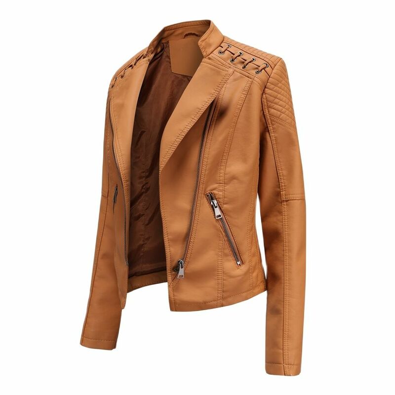 2021 giacca da donna in pelle primavera colletto rovesciato sottile PU donna cerniera giacche da moto capispalla donna