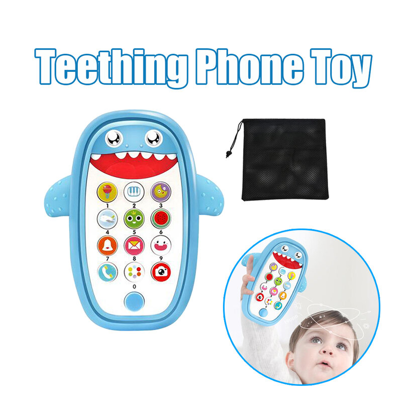 Teléfono de dentición de tiburón para niños pequeños, juguete para jugar y aprender, eléctrico, 6 meses