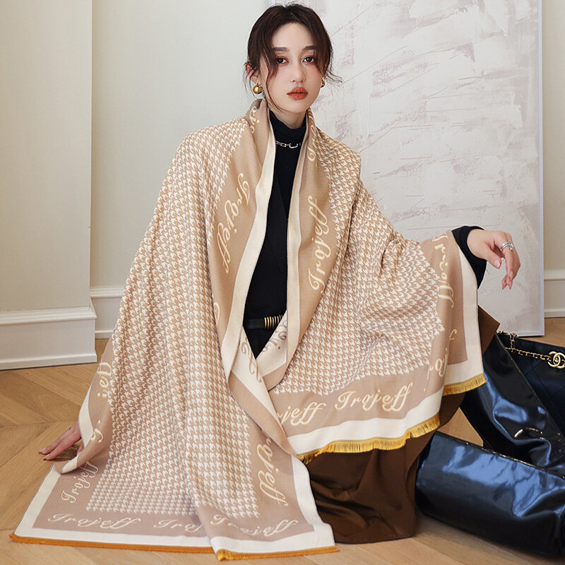 Imite cashmere lenço longo feminino vintage elegante houndstooth xale roubou cabeça pescoço cobertor kerchief 185*65cm
