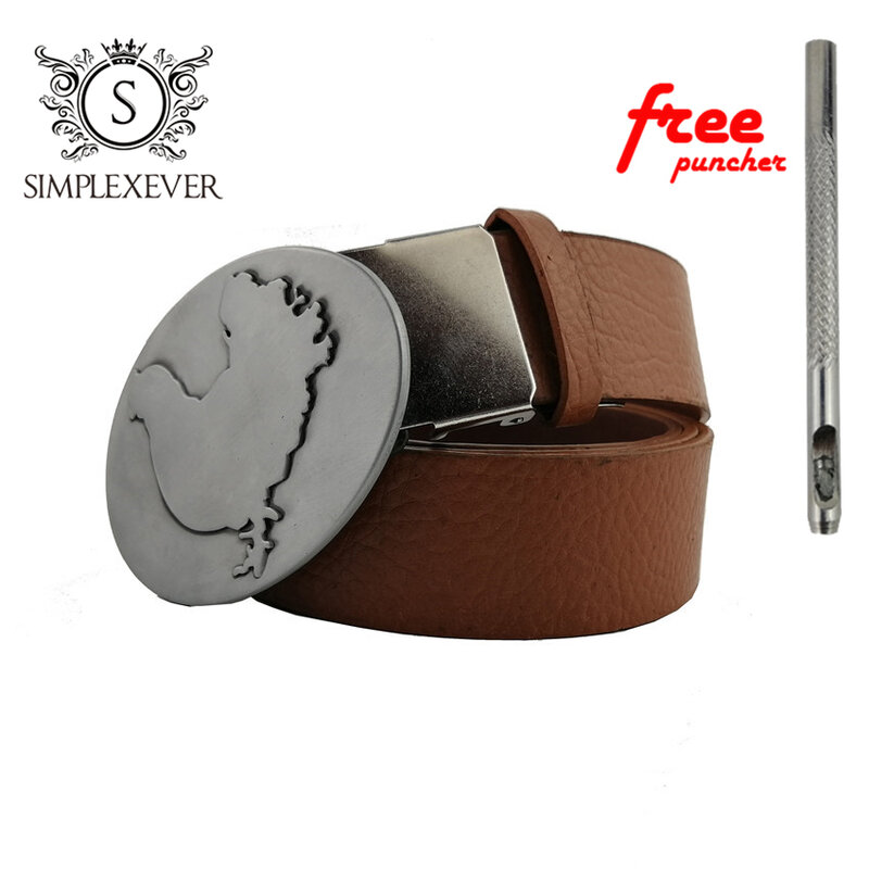 Cinturón de gallina para hombre y mujer, Hebilla de estilo Animal, accesorios para vaqueros con cinturón de cuero, Hebilla metálica, regalo