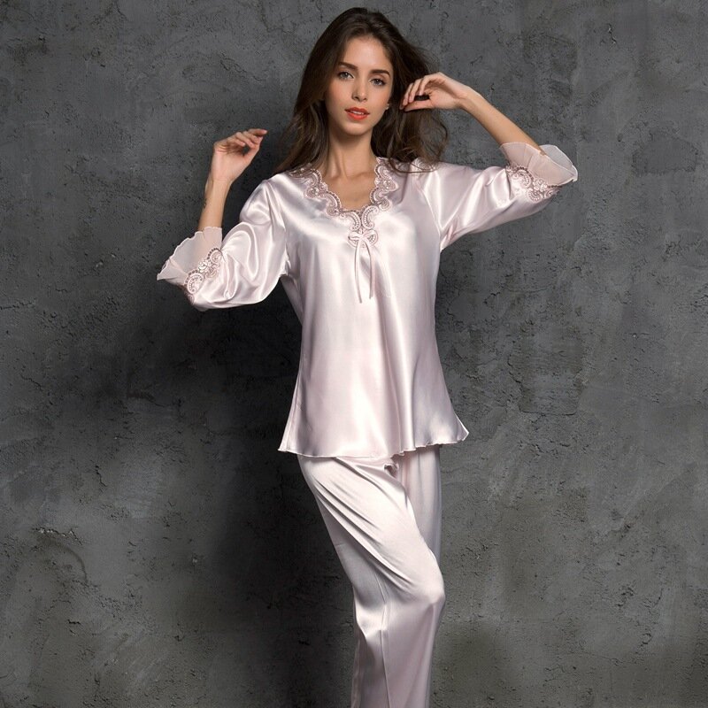 High Quality Comfortable Deep V Women Home Wear Women Sexy Silk Pajamas  2021 Summer New Satin Pajamas Fashion Sleepwear