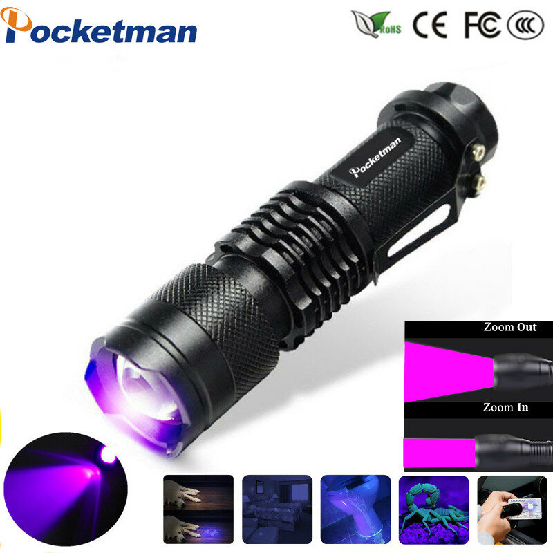 Torcia a LED UV portatile torcia UV zoomabile 395nm torcia ultravioletta Blacklight per Marker Checker rilevazione urina animale domestico