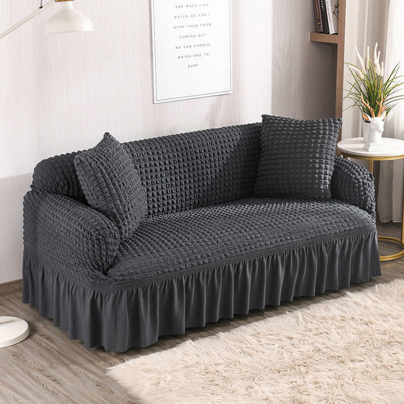 Capa de sofá elástica para sala de estar, xadrez, tecido, 1 a 4 lugares, cor sólida